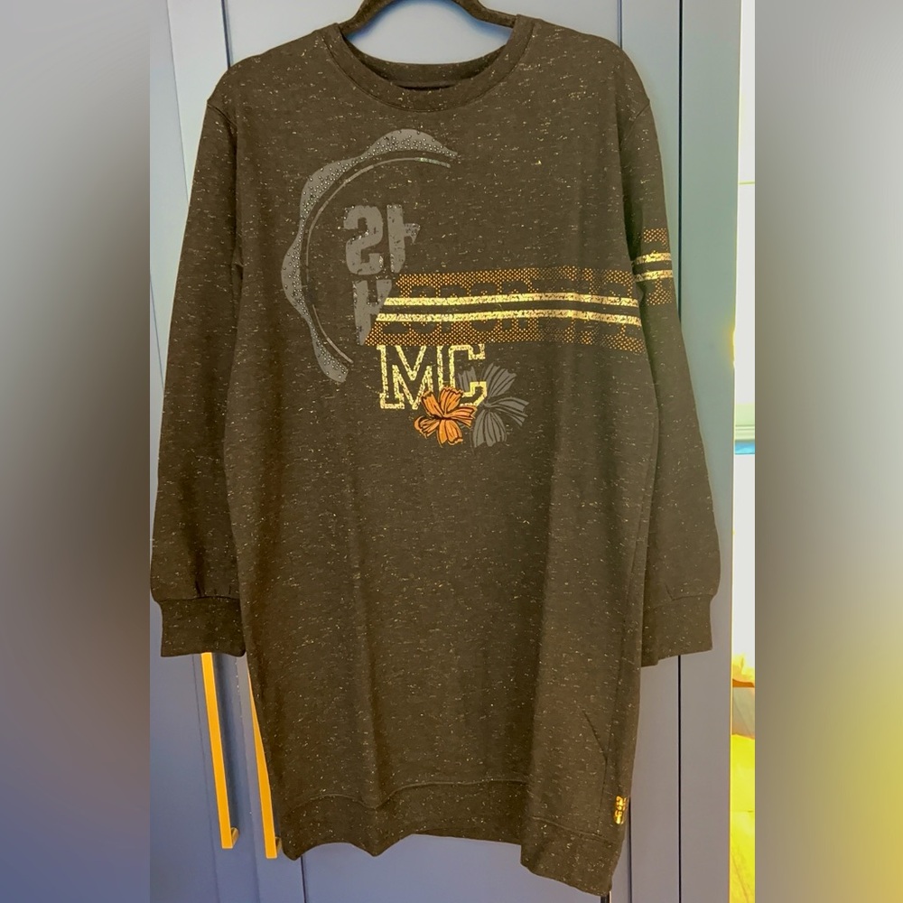 Marc Cain Black Graphic Sweatshirt with Gold Accents. Size M soft as cozy!